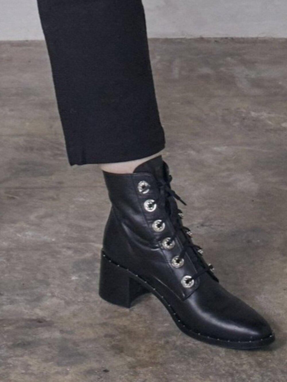 Freda Salvador Black Leather Ace Combat Lace-Up Boots 8 - Picture 2 of 9